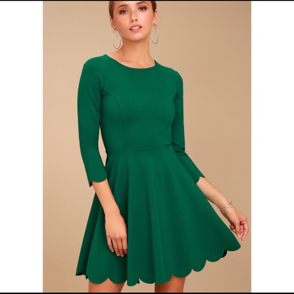 Lulus 3/4 long sleeve scalloped dress